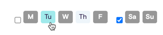 Selector to change the defaults of all days of the week to either select only weekdays, only the weekend, or specific days shown by clicking them to disable or enable.