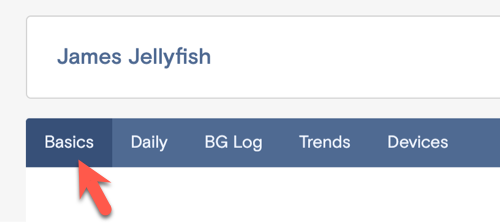 Navigation bar with arrow pointing to Basics.