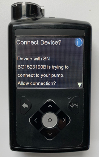 Image of Medtronic pump showing Connect Device screen