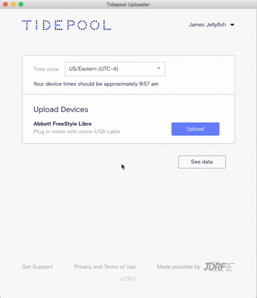 GIF animation showing how to select devices in Tidepool Uploader