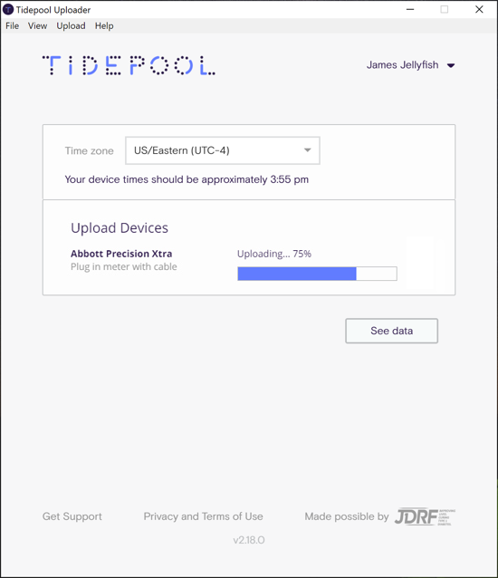 Image of Tidepool Uploader with upload in progress