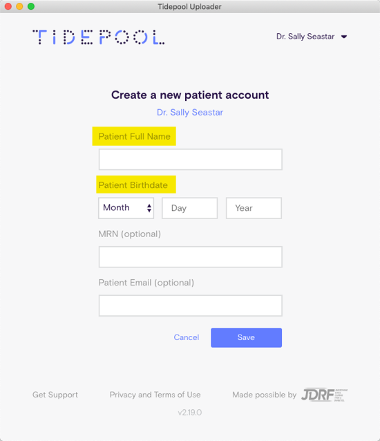 Creating a new patient account with Tidepool Uploader Tidepool