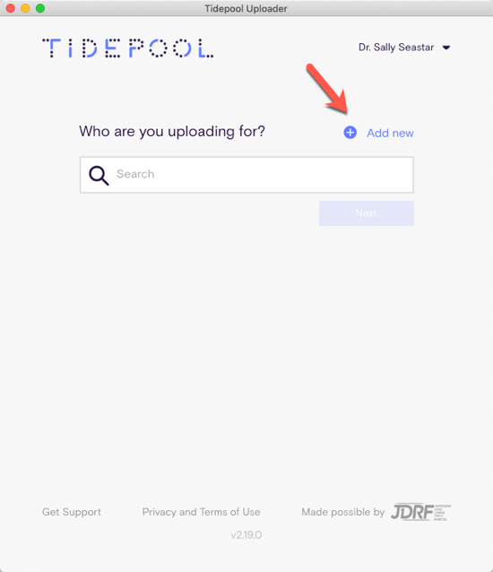 patient search screen in Tidepool Uploader
