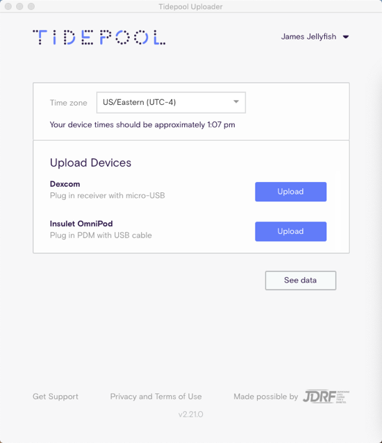 Tidepool Uploader window