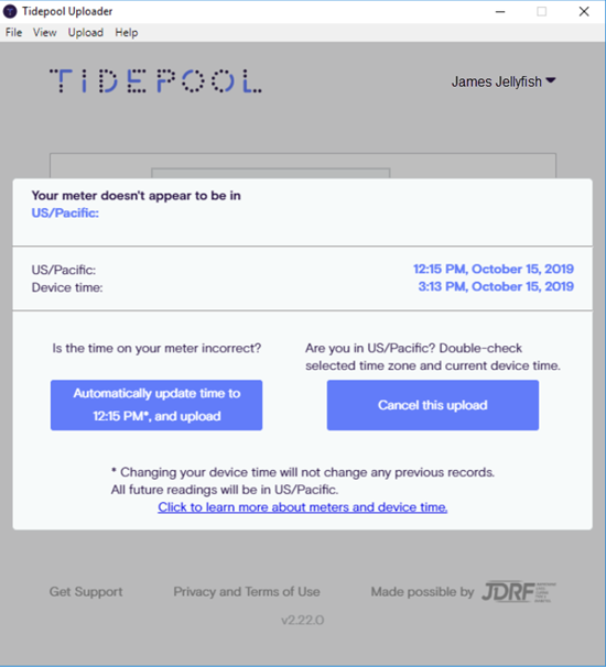 time correction screen in Tidepool Uploader