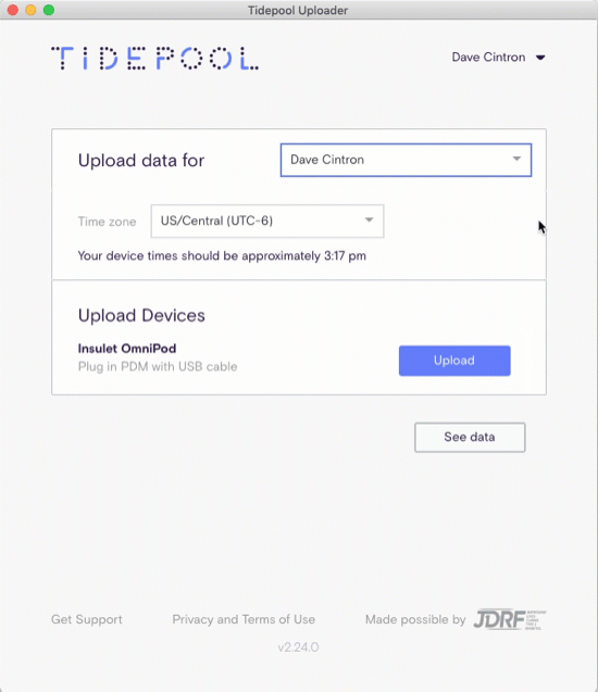 GIF Animation of Tidepool Uploader showing changing which person is selected