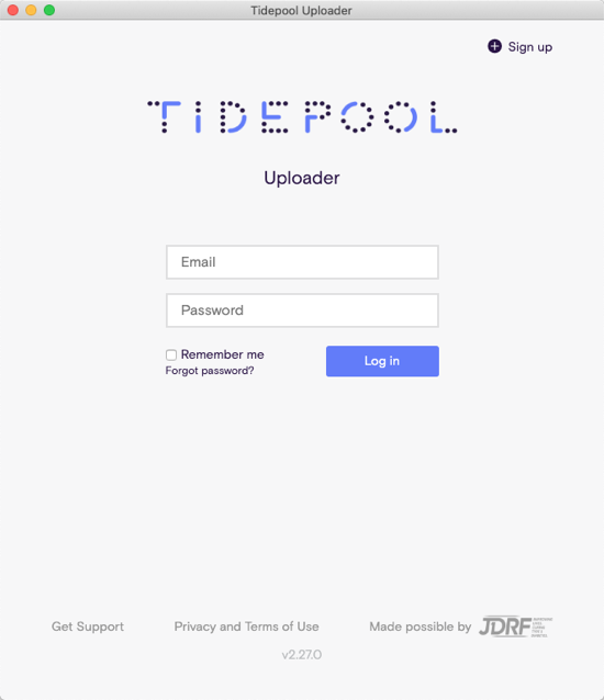 Tidepool Uploader log in screen