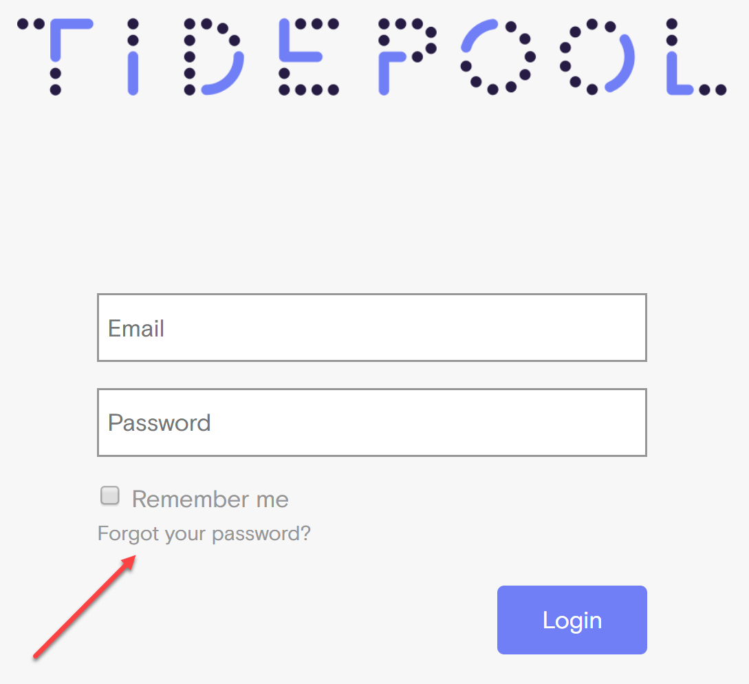 Image of Tidepool Login screen with arrow pointing to password reset