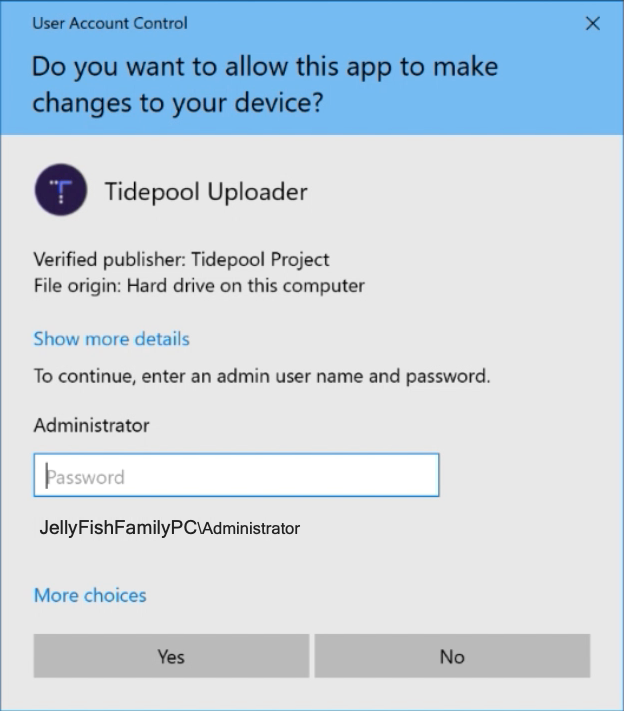 UAC prompt asking for admin password on Windows