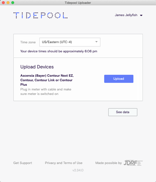 Tidepool Uploader showing Upload button for Ascensia meter