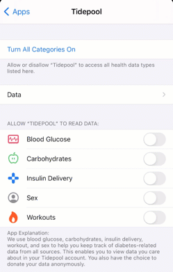 GIF of Apple Health permissions for Tidepool Mobile