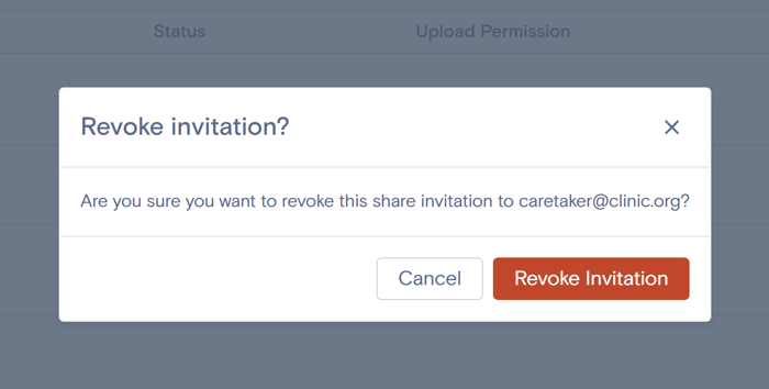 Revoke invitation confirmation screen with button